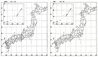 図2．国見（左）、鐙（右）を含む地名の分布図