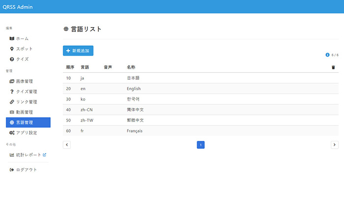 管理画面④ 言語リスト